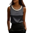 thumbnail image 2 of Tank Tops for Women Crew Neck Pearl Decor Satin Sleeveless Going Out Tops, 2 of 6