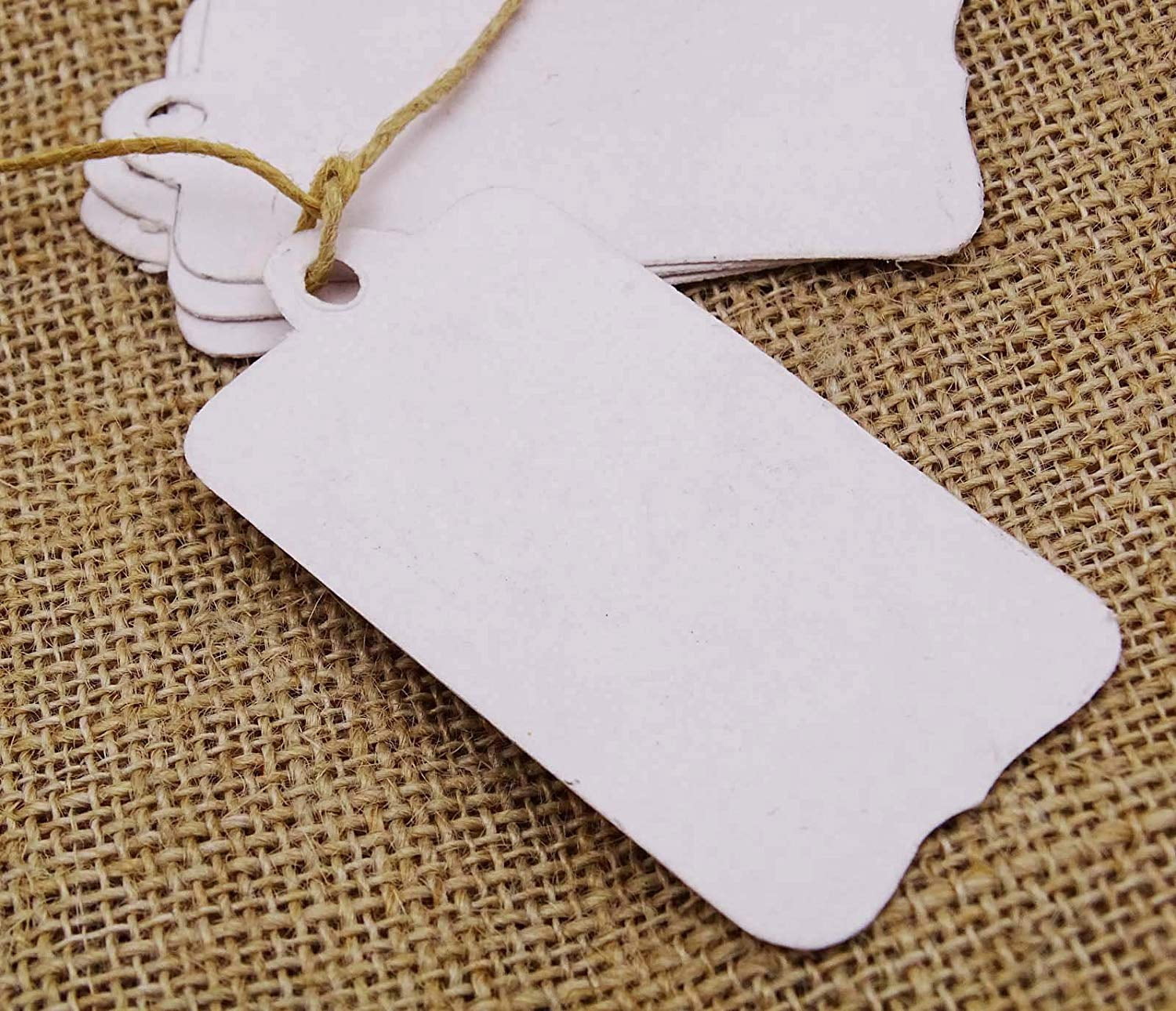 500 PCS White Card Paper Rectangular Shape Tags Bonbonniere Wedding Favor Hang Tag with Free Natural Jute Twine