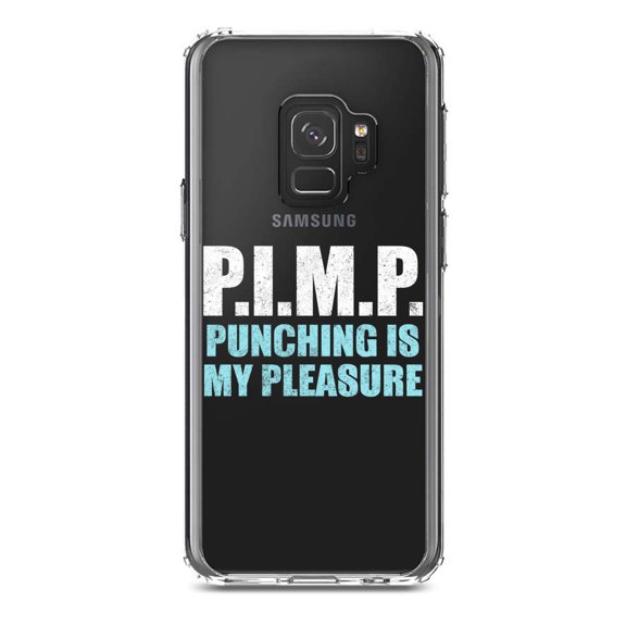 DistinctInk Clear Shockproof Hybrid Case for Samsung Galaxy S9 (5.8" Screen) - TPU Bumper Acrylic Back Tempered Glass Screen Protector - PIMP - Punching Is My Pleasure