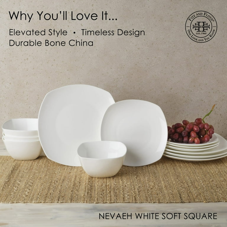 Fitz and Floyd Nevaeh Soft Square 12-Piece White Bone China
