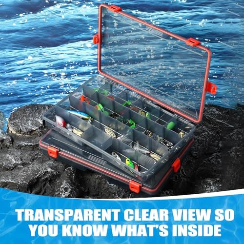 Voylla 6 Pack Fishing Tackle Boxes Waterproof 3600 and 3700 Tackle Trays with Removable Dividers Plastic Storage Organizer Bait Vault Camouflage Box for Freshwater Saltwater (Orange,3700)