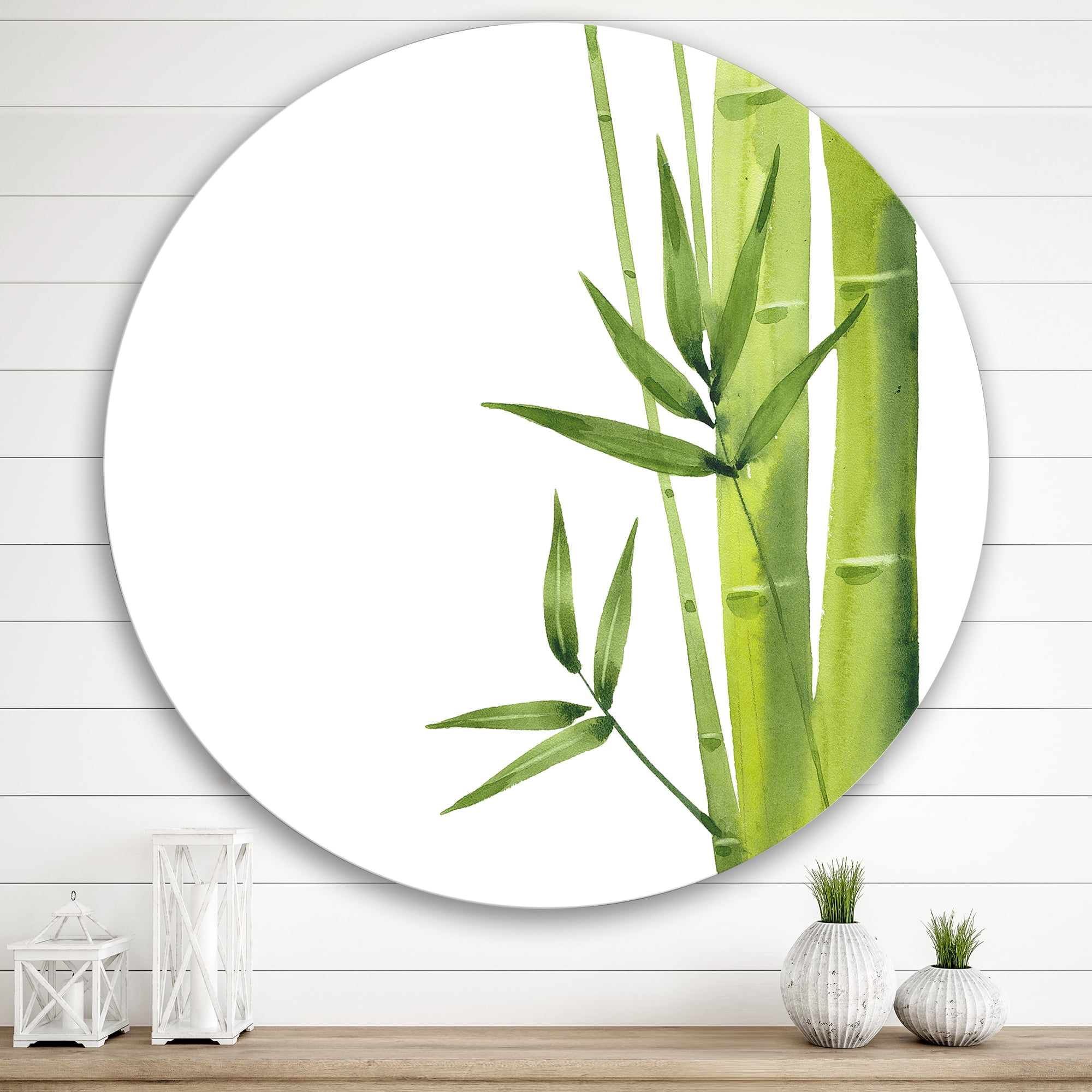 Designart 'The Forest of Bamboo Branches V' Tropical Circle Metal Wall Art 36x36 - Disc of 36