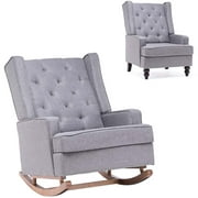 Erommy Mid Century Living Room Chair, Glider Rocking Chair with Two Sets of Legs, Fabric Accent Chair Grey