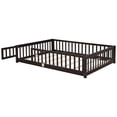 thumbnail image 7 of Full Size Floor Bed Frame for Kids Toddlers, Wooden Montessori Bed with 7 Wood Slats, Fence-Shaped Guardrails and Door for Boys Girls Bedroom Playroom, No Box Spring Needed, Espresso, 7 of 7