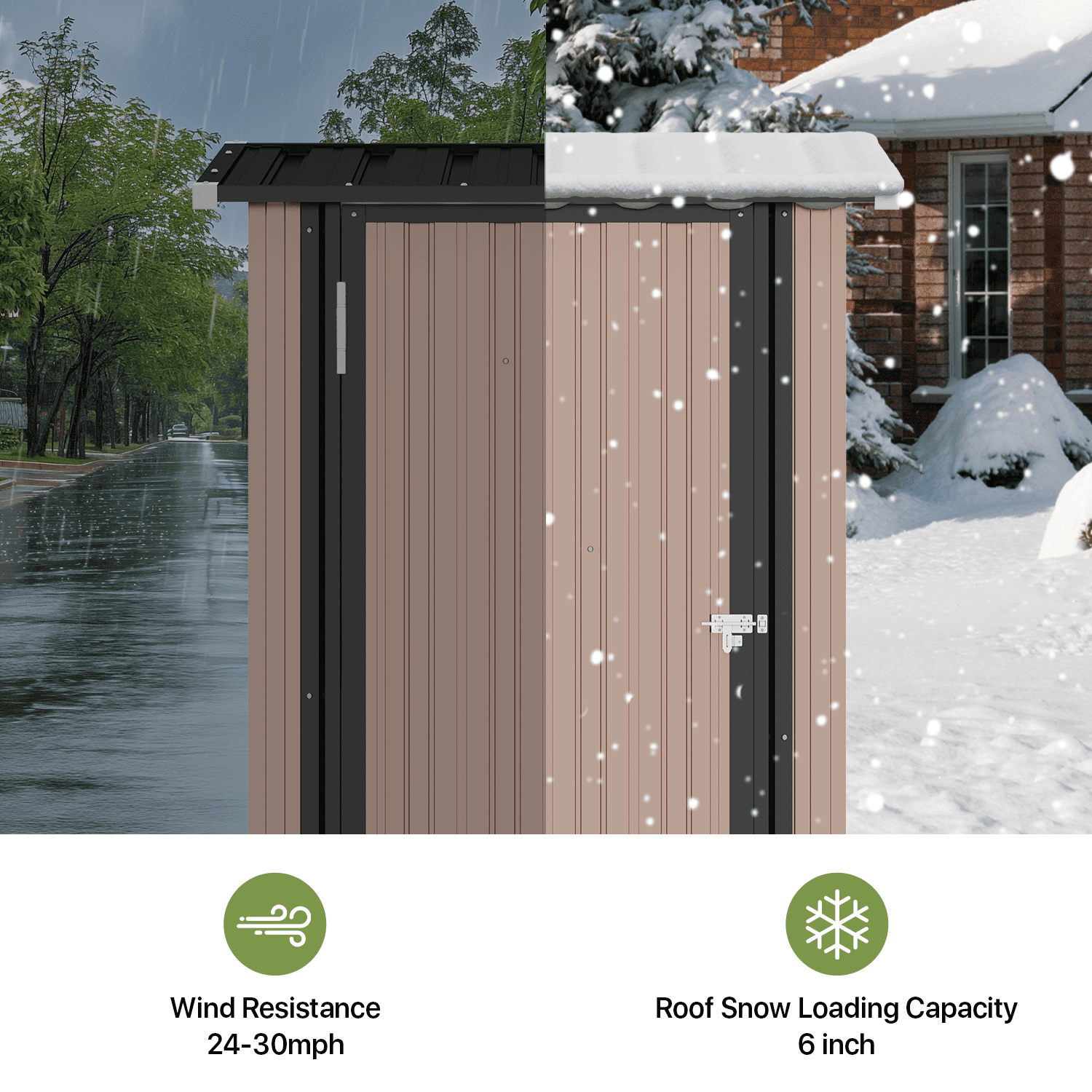 BaPiPro 3x3 ft Small Outdoor Storage Shed, Metal Tool Shed with Lockable Door for Garden Storage, Storage Cabinet Brown