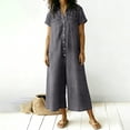 thumbnail image 6 of Women's Loose-Fitting Linen Jumpsuit with Short Sleeves and Solid Color, 6 of 7