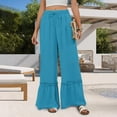 thumbnail image 4 of Beach Pants for Women Wide Leg Boho Pants with Pockets Palazzo High Waisted Vacation Trousers Lace Flowy Summer Outfits, 4 of 7