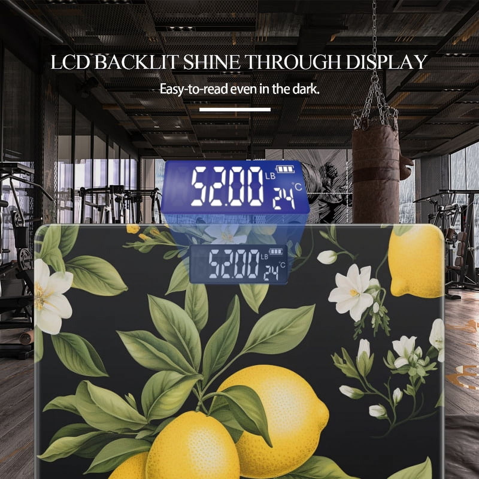 High Precision Body Weight Scale Smart Bathroom Scales with Large LCD Display(400lbs),Decorative for Bedroom-Lemon Blossoms And Lemons On Black Background