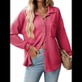thumbnail image 1 of Camisas de Punto Gofre con Botones para Mujer, Chaqueta Informal de Larga, Blusas Estilo Boyfriend, Corte Holgado Rosa Roja M, 1 of 9