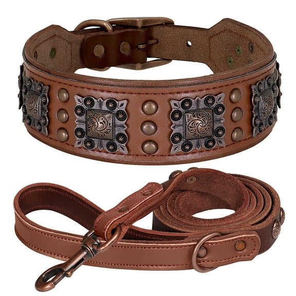 Didog Genuine Leather Dog Collar and Leash Set Strong 2"Wide Soft Padded Heavy Duty