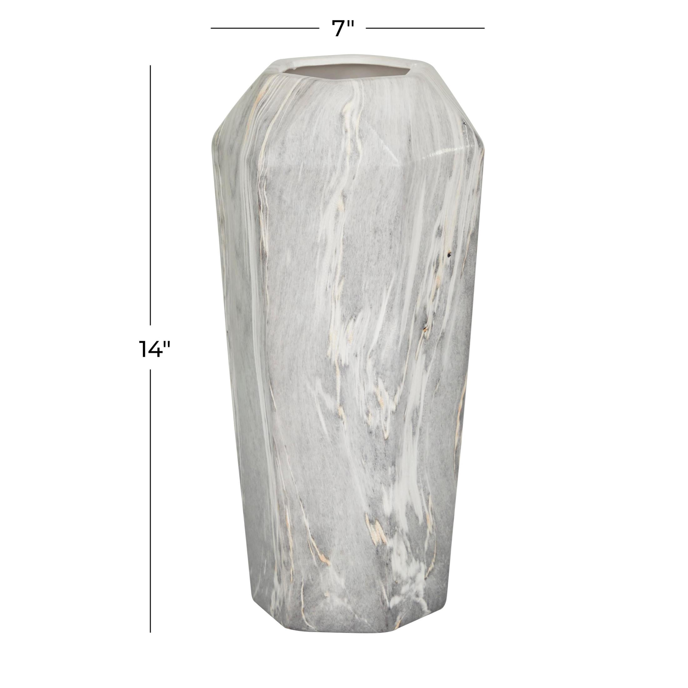 DecMode 14" Faux Marble Black Ceramic Vase