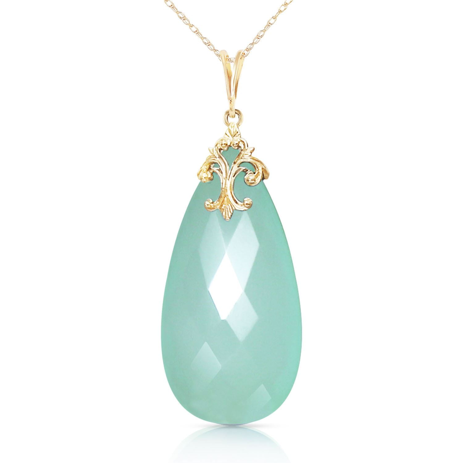 ALARRI 14K Solid Gold Necklace with Briolette 31x16 mm Mint Green Chalcedony with 22 Inch Chain Length. by ALARRI