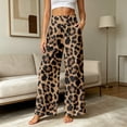 thumbnail image 2 of RUTAYY Women's Pants Wide Leg Leopard Print High Waist Elastic Waist Side Pockets Loose Casual Vacation Trousers Coffee, 2 of 6