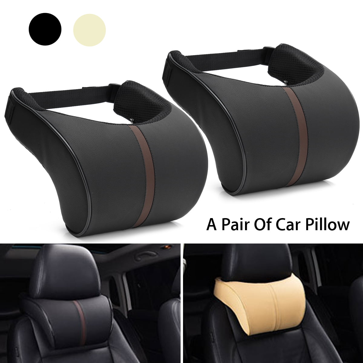 1 Pair PU Leather Car Pillows Headrest Neck Cushion Support Seat Accessories