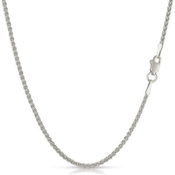 14K White Gold Solid Wheat 1.5mm Chain, FREE Microfiber Cloth, Round Braided Spiga Link Mens Womens Necklace, Giorgio Bergamo 16