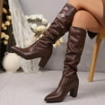 thumbnail image 2 of Xfvqtps Womens Slouchy Knee High Boots Pointed Toe Block Heel Winter Boots Side Zipper Comfortable Faux Leather Casual Boots for Women Brown, 2 of 9