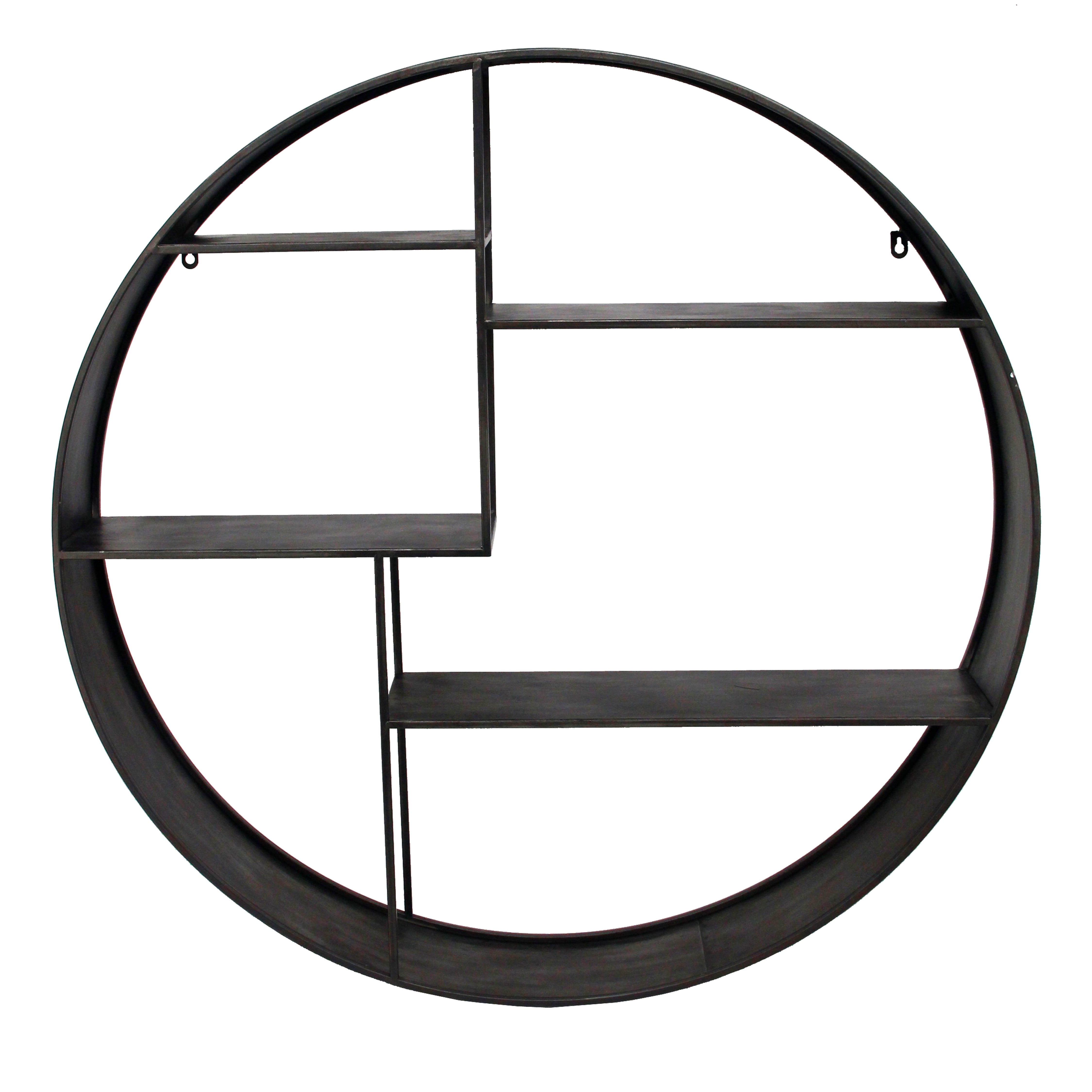 Industrial Round Metal Wall Shelf with 4 Display Space, Gray Walmart