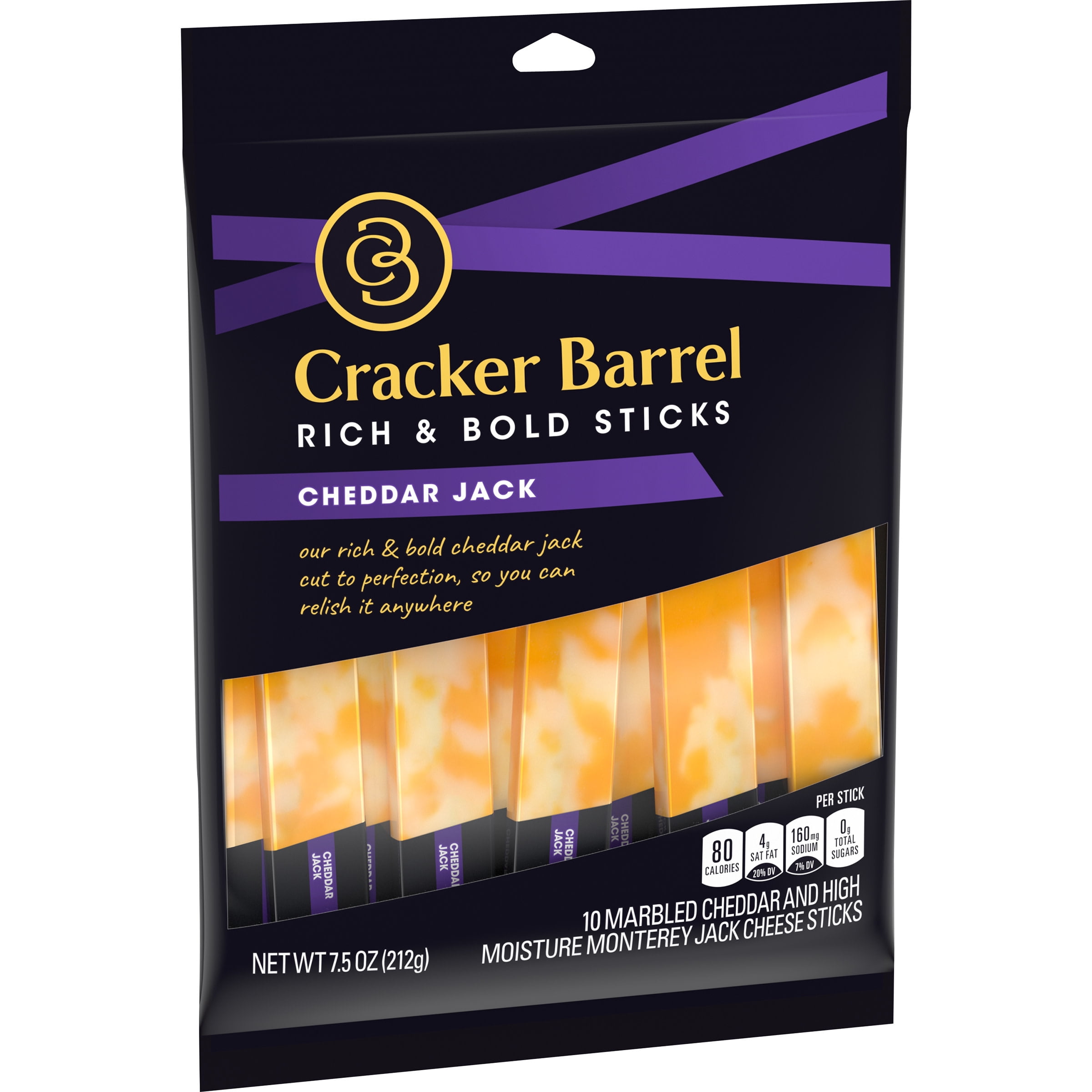 Cracker Barrel Cheddar Jack Cheese Sticks, 10 ct - 7.5 oz Bag - Walmart ...