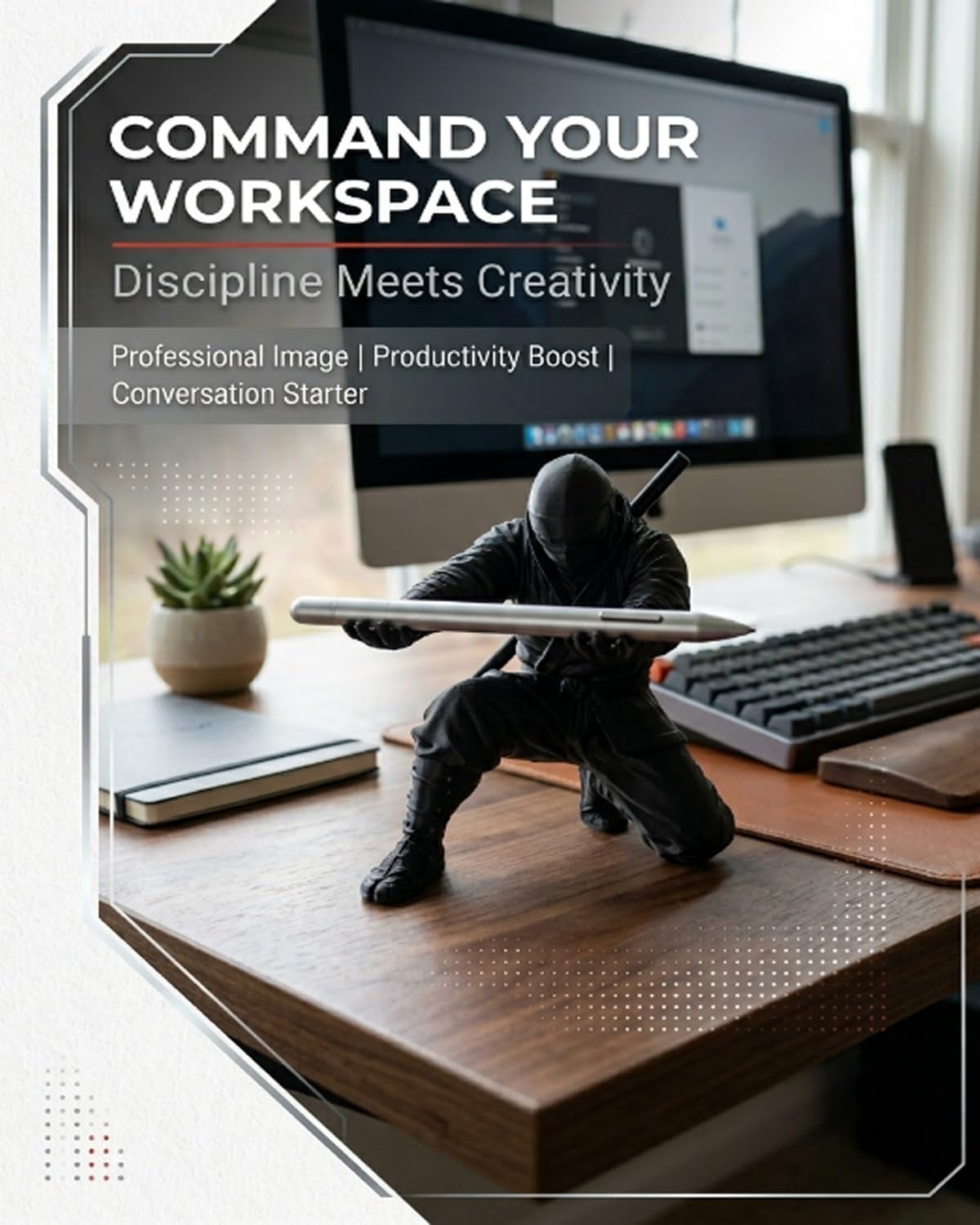 Ninja Warrior Pen Holder with Sword and Weapon Accessories, 2026 New 3D Printed Desk Organizer Stand with Sculpture, Unique Creative Stationery Gift for Office Home Classroom (3PCS)