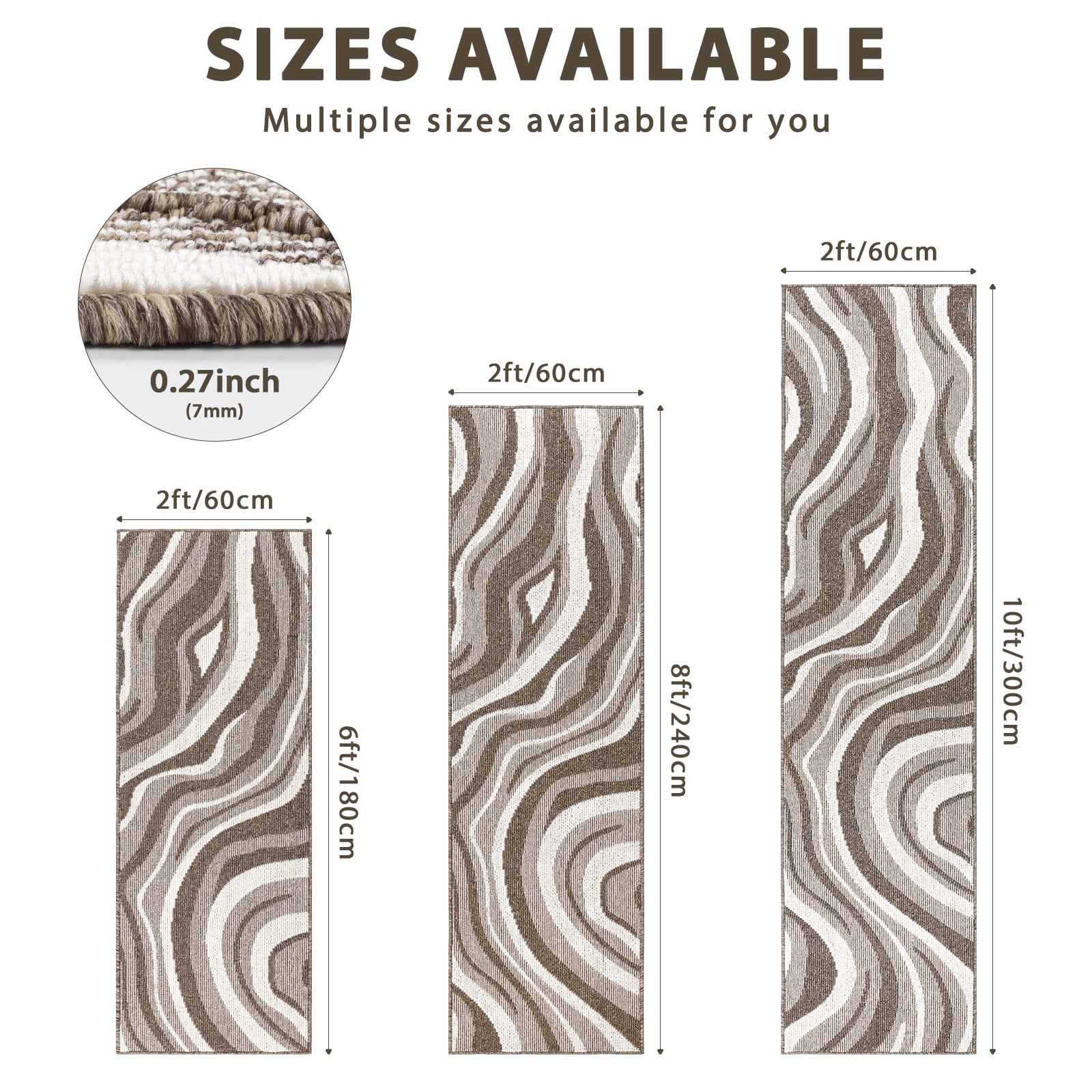 Runner Rugs for Hallway, Yamaziot 2'x10' Long Abstract Rug Carpet, Washable Non Slip Floor Mat for Kitchen Laundry Room Entryway, Modern Brown