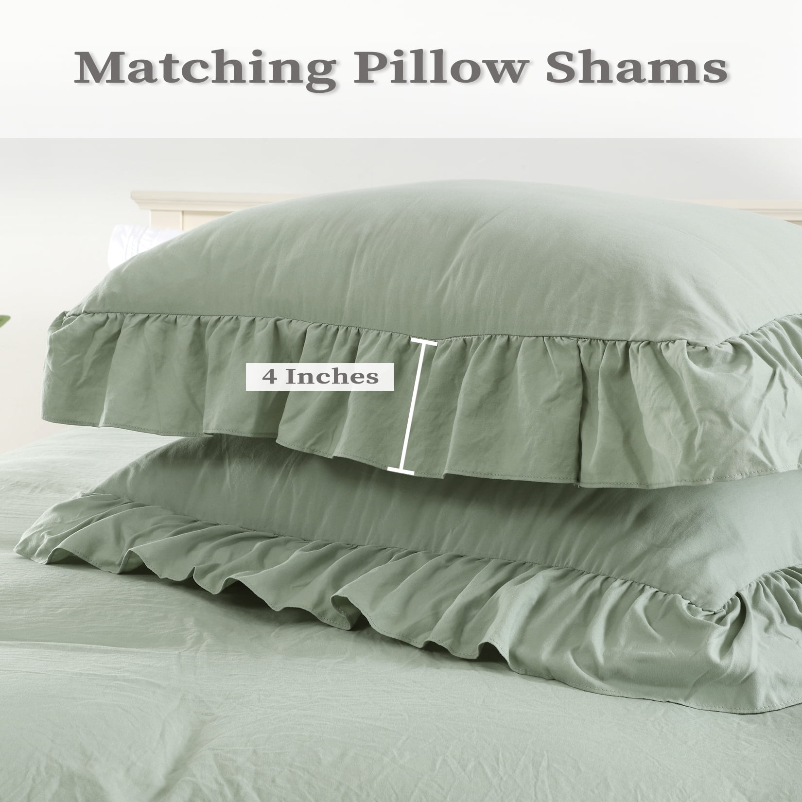 HOMERRY Twin Size Ruffles Pattern Soft Breathable Comforter Cover Farmhouse Bedding Set, 2Pcs, Green, 68×90 in