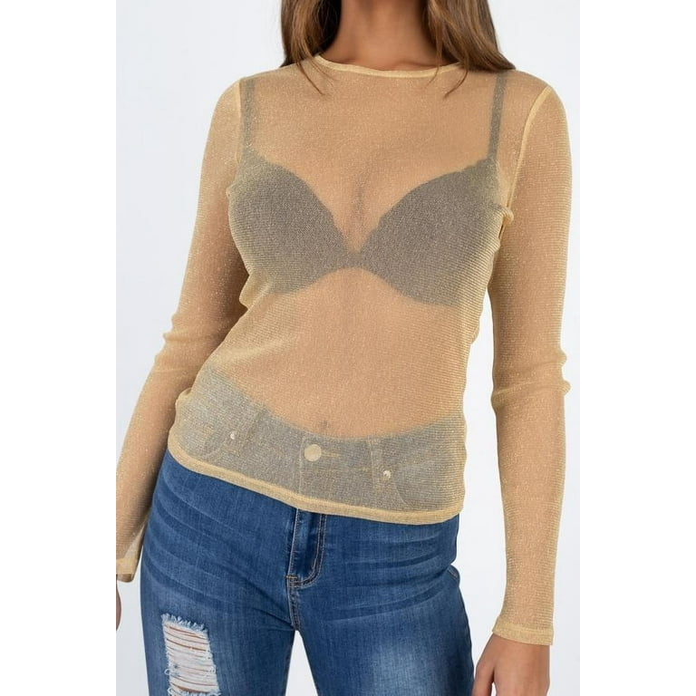 Sheer Mesh Metallic Top - Walmart.com