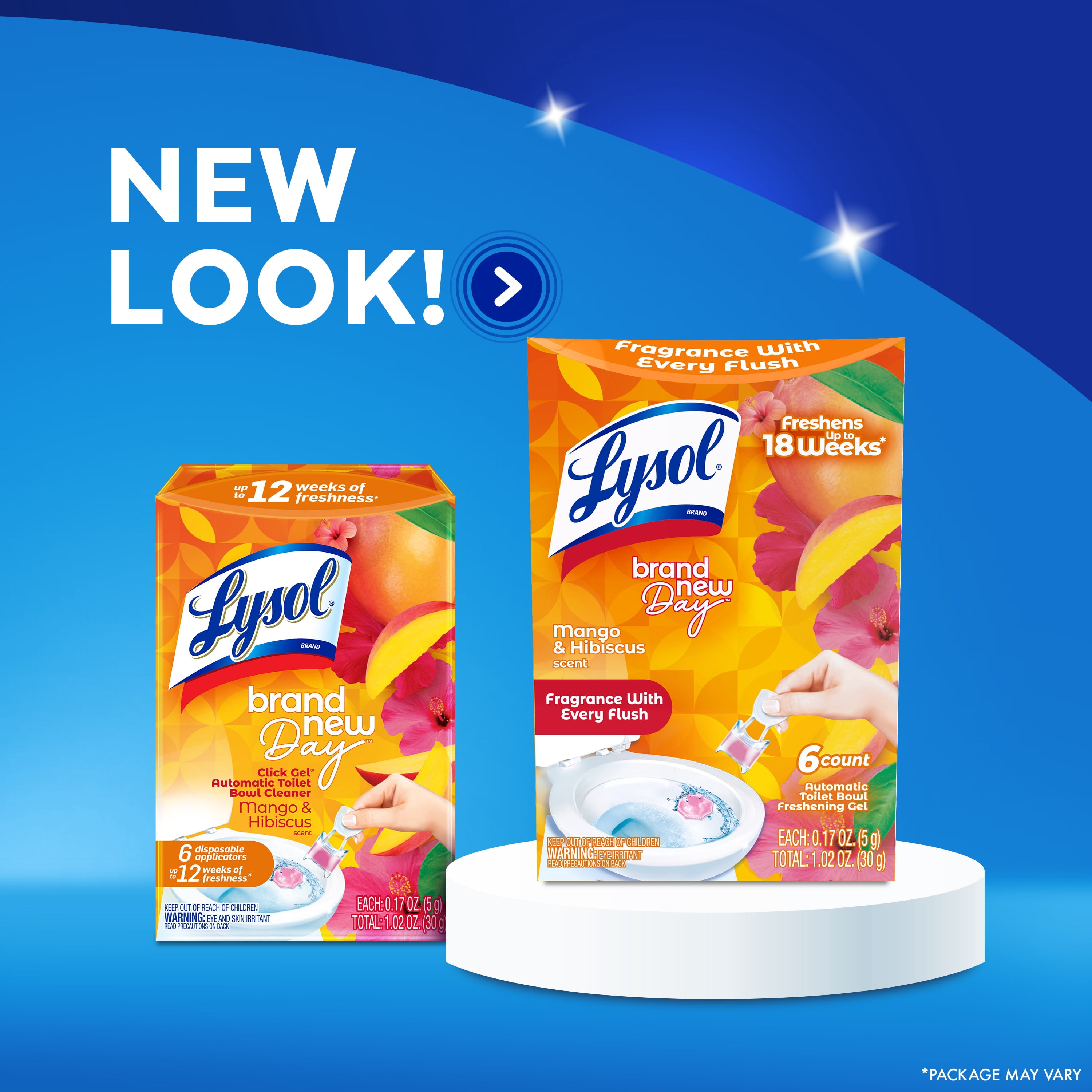 (2 pack) Lysol® Brand New Day Automatic Toilet Bowl Click Gel Cleaner, Mango & Hibiscus, 6 Count