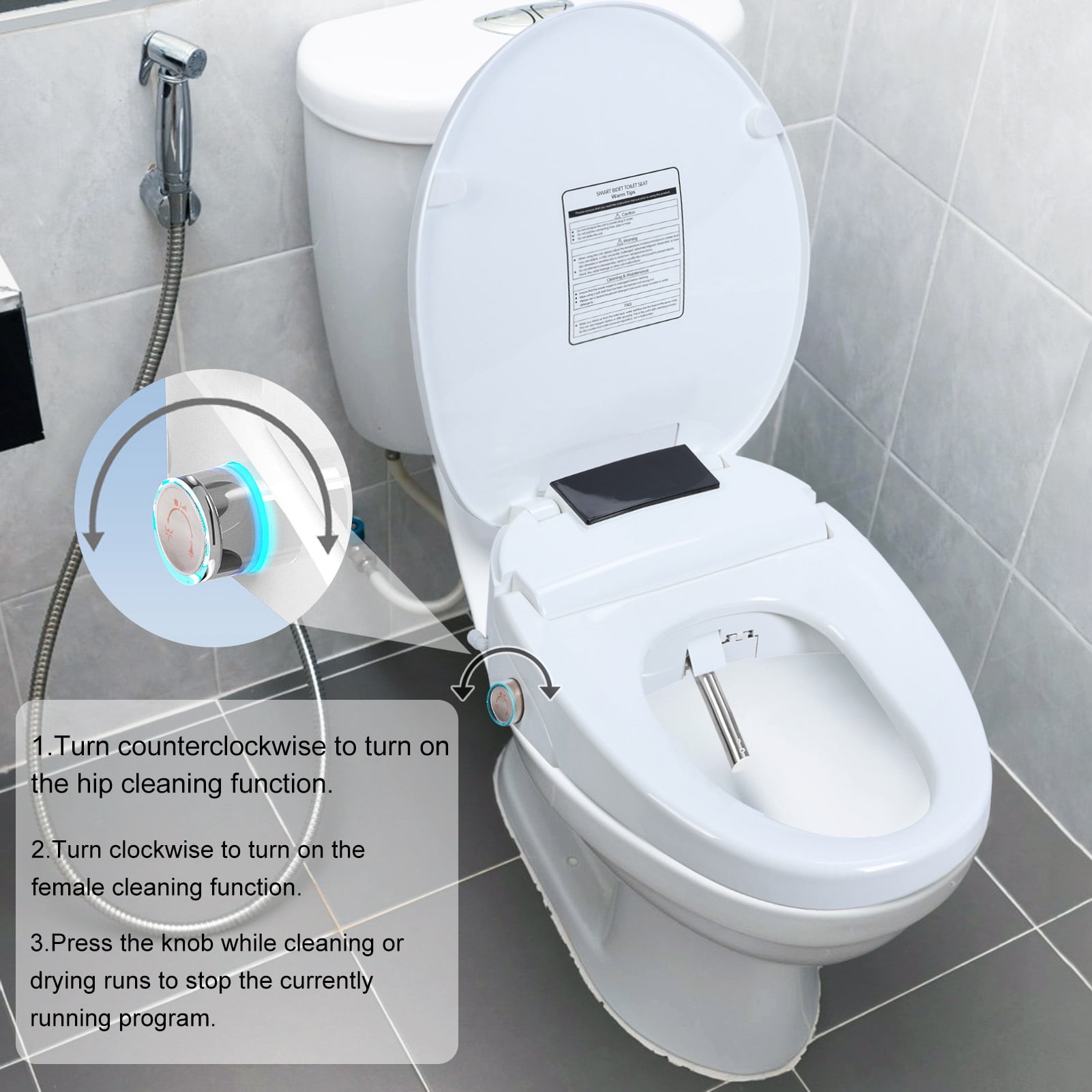 Dbuoem Electric Bidet Toilet Seat,Bidet Attachment for Toilet,Elongated Heated Toilet Seat with Instant,Self-Clean Nozzle,Automatic Flip Cover