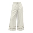 thumbnail image 4 of Tqcoqu Women's Wide Leg Cropped Pants,Eyelet Embroidered Hem Drawstring Elastic Waist Trendy Loose Pants,White Women's S-XXL, 4 of 6