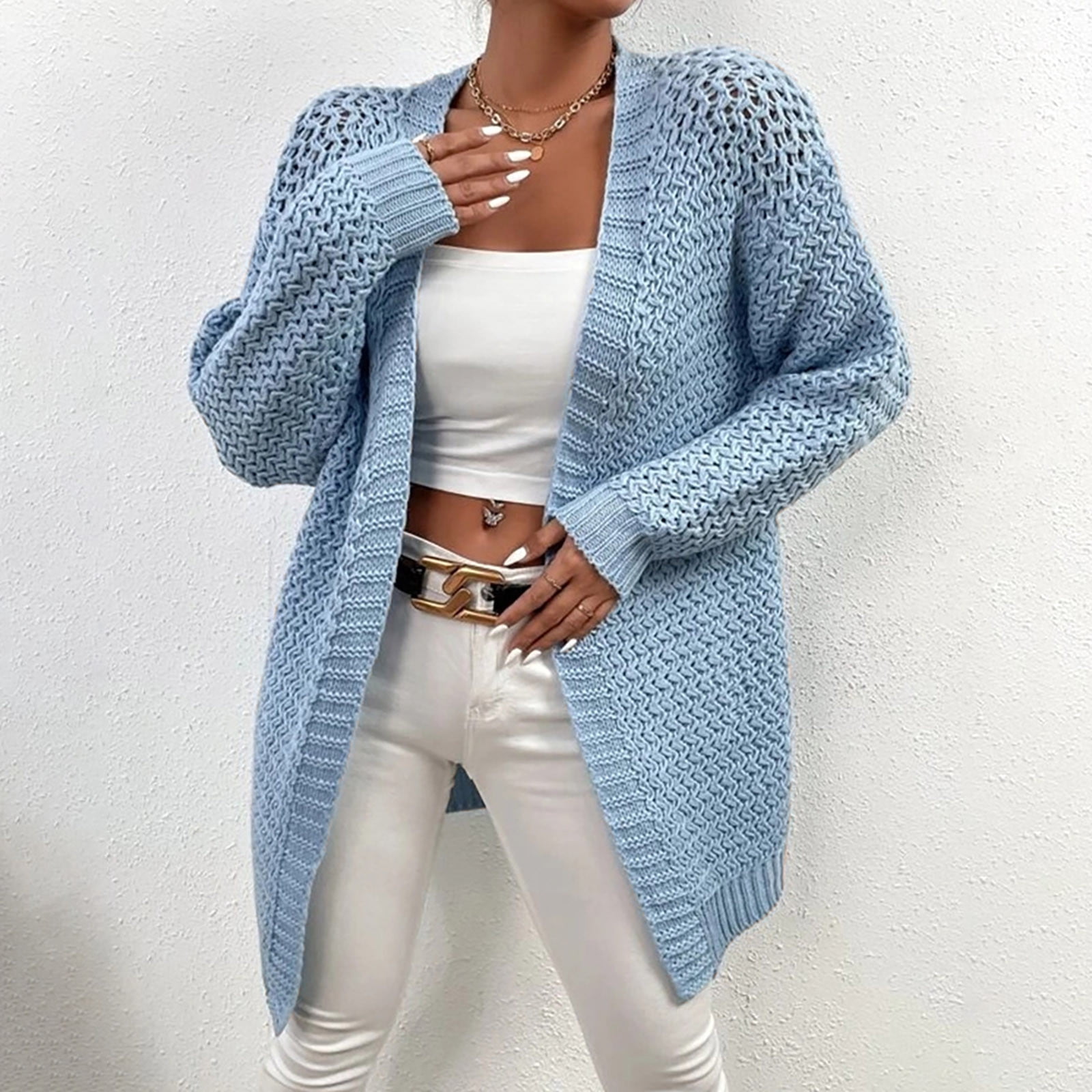 Cardigan Long Pour Femme Grande Taille - Tricot Chaud Avec Capuche - Manches Longues, Patch Aux Coudes - Pour Automne/Hiver - Loisirs, Décontracté