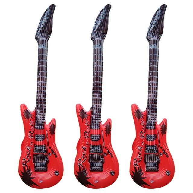 Grande Guitare Gonflable Rouge Jouet pour Enfants Déguisement Fête Accessoires de Scène Instrument de Musique Gonflable de Simulation pour Enfants 3 Pcs