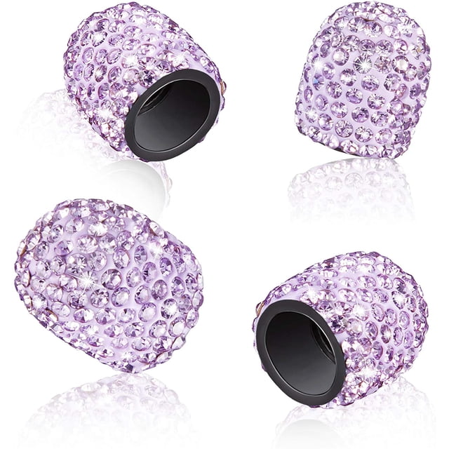 Valve Stem Caps, 4 Pack Handmade Crystal Rhinestone Universal Car Tire Valve Caps Chrome,Attractive Dustproof Bling Car Accessories(Purple)