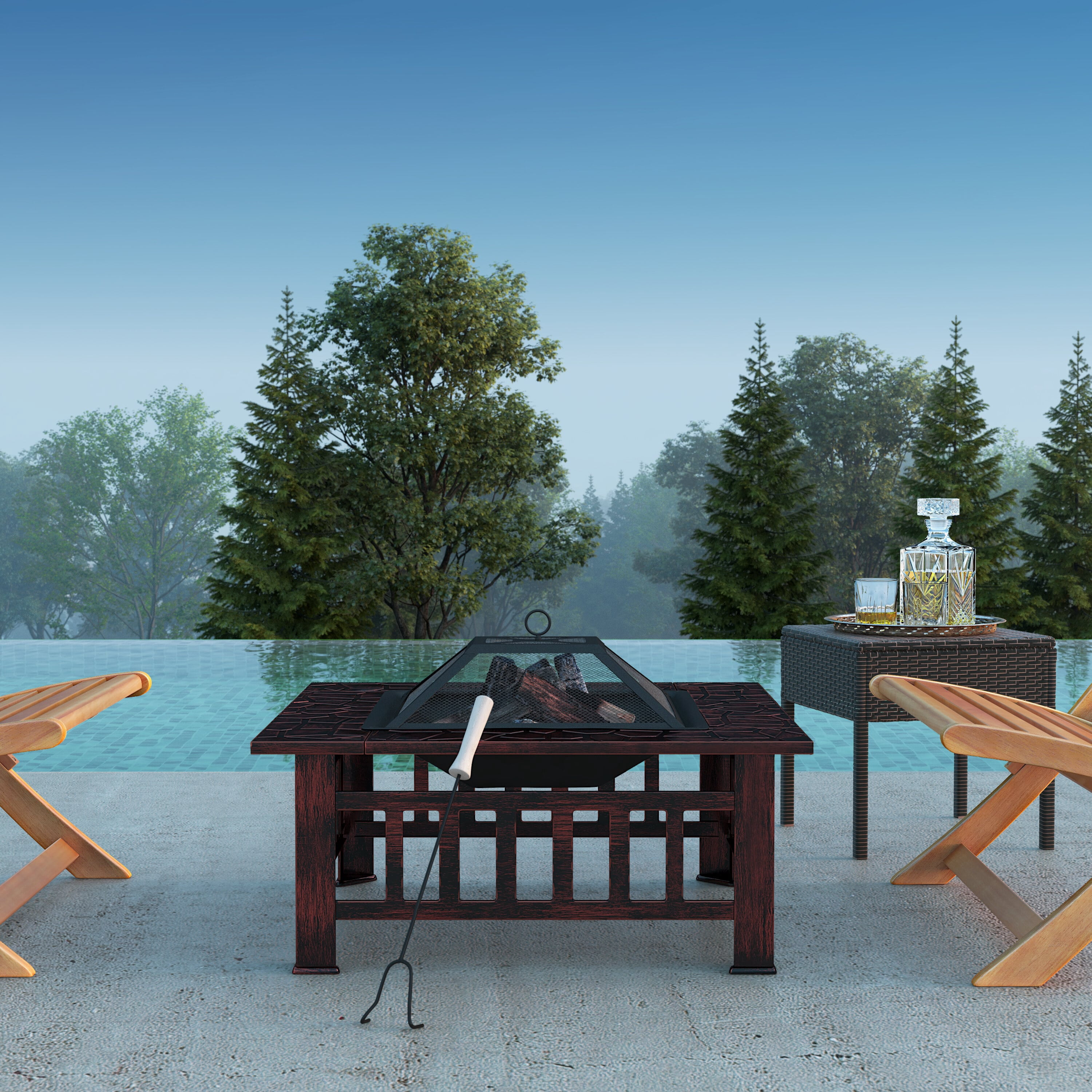 Fire Sense Foxdale Steel Square Wood Burning Fire Pit