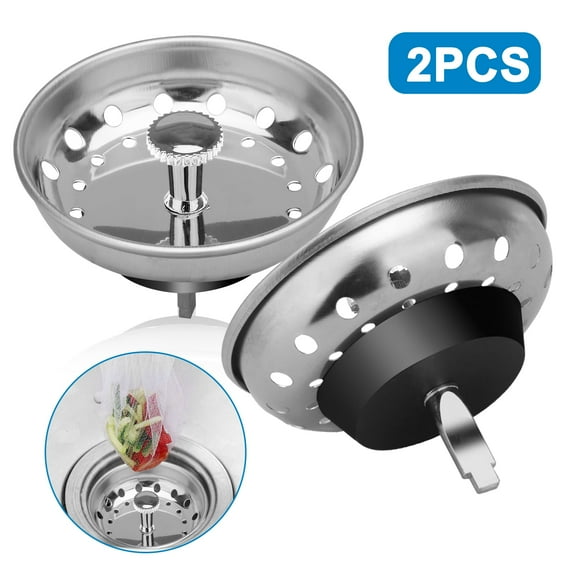 2pcs 3.15" Kitchen Sink Stopper, Stainless Steel Drain Filter Universal Sink Strainer Basket with Rubber Stopper