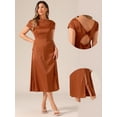 thumbnail image 2 of DARING DIVA Satin Cowl Neck Cap Sleeve Backless Split Midi Dress M Brown, 2 of 6