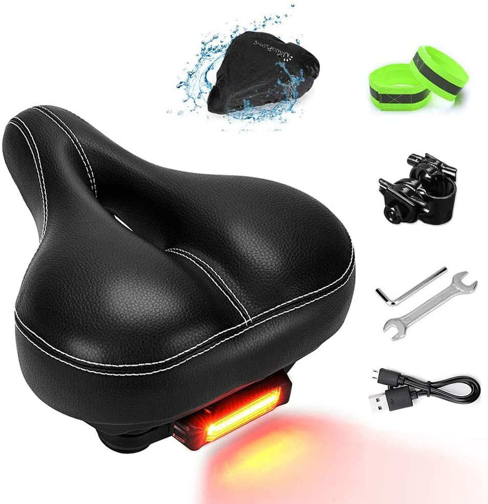 Bike Seat Cushion for Men/Women, Memory Foam Padded Leather Wide Bicycle Seats Bike Saddle with