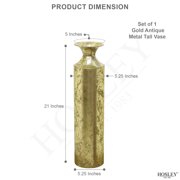 Hosley Decorative Floor Vase, Metal, Gold, 21.75-inch Tall Cylinder Vase for Pampas Grass, Artificial Flowers, Living Room and Entryway Decor
