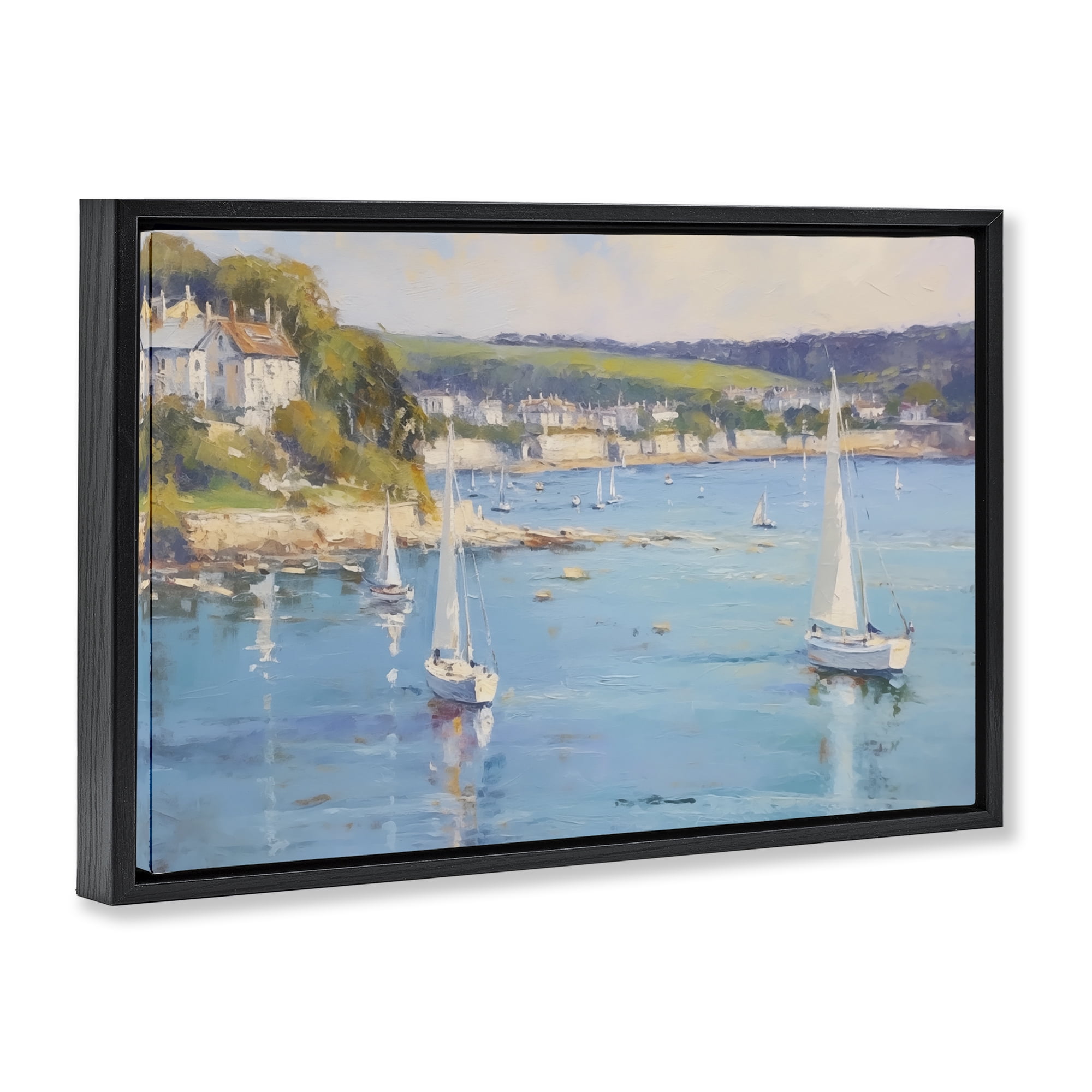 Stupell Industries Sailboats Of The Shore Nautical & Beach Painting Black Floater Framed Canvas Art Print Wall Art, 25 x 17