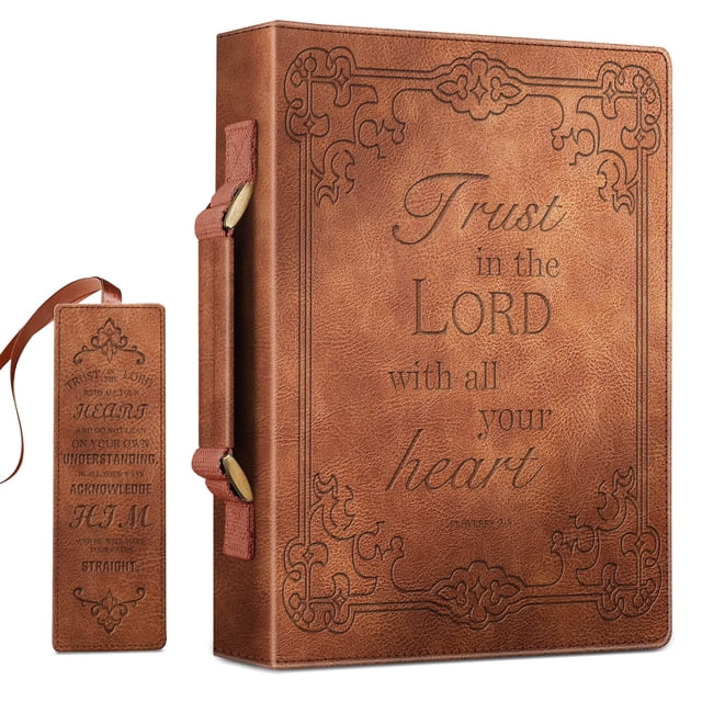 Funda para biblia FINPAC, grande, clásica, de piel vegana, color bronce