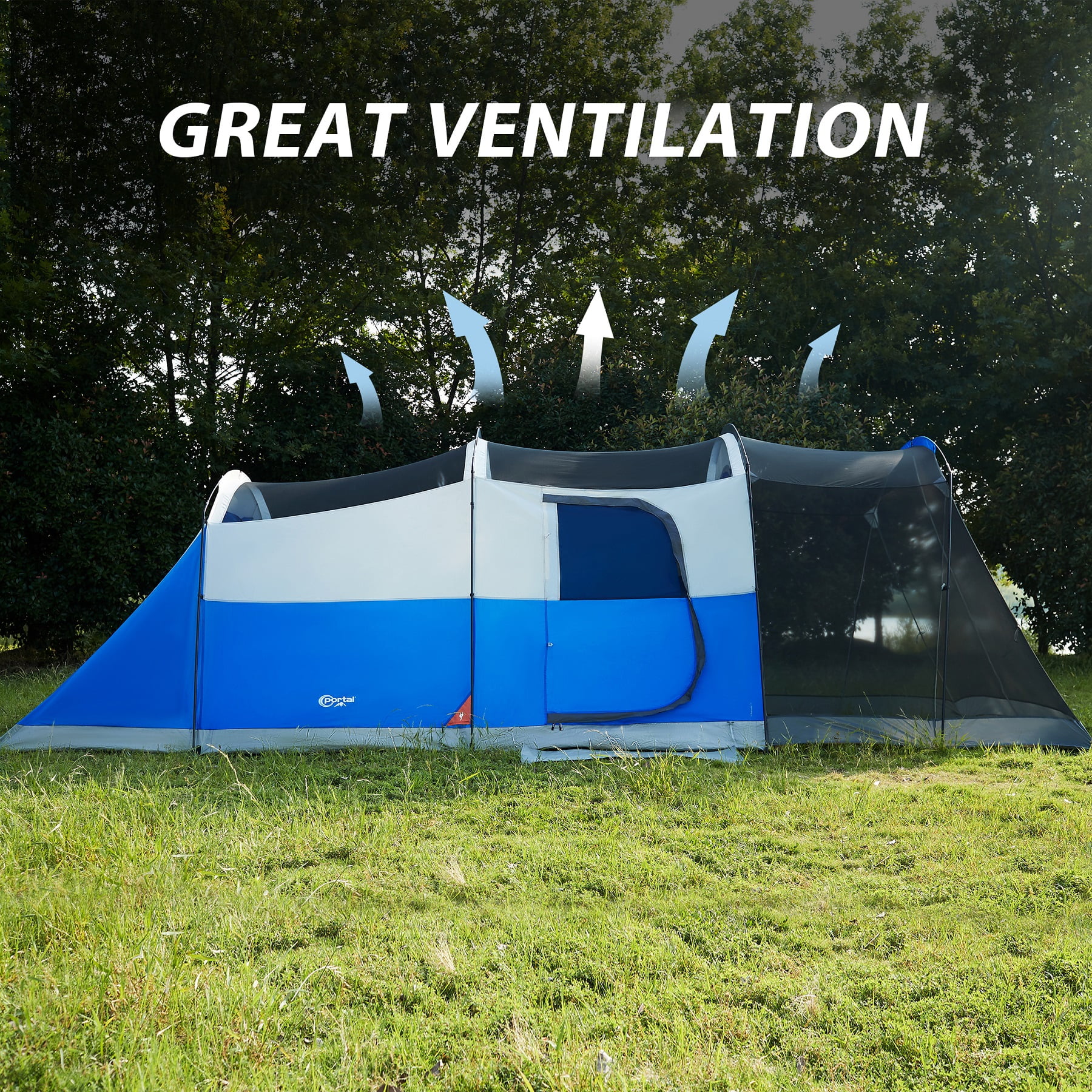 PORTAL 8 Person Camping Tent, Portable Cabin Tent for Family with Rainfly and Screen Porch, 20ft * 8ft * 74in, Blue