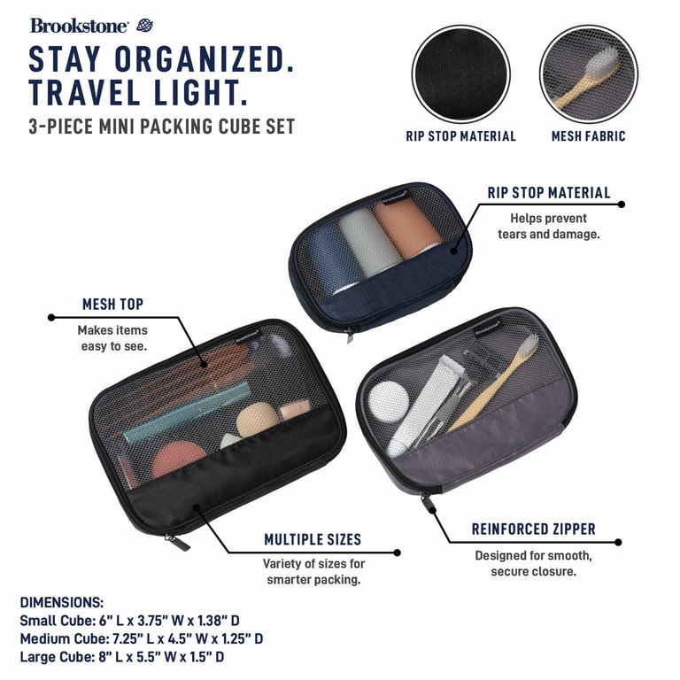 Brookstone Travel 3 Piece Accessories Storage Set with Mesh