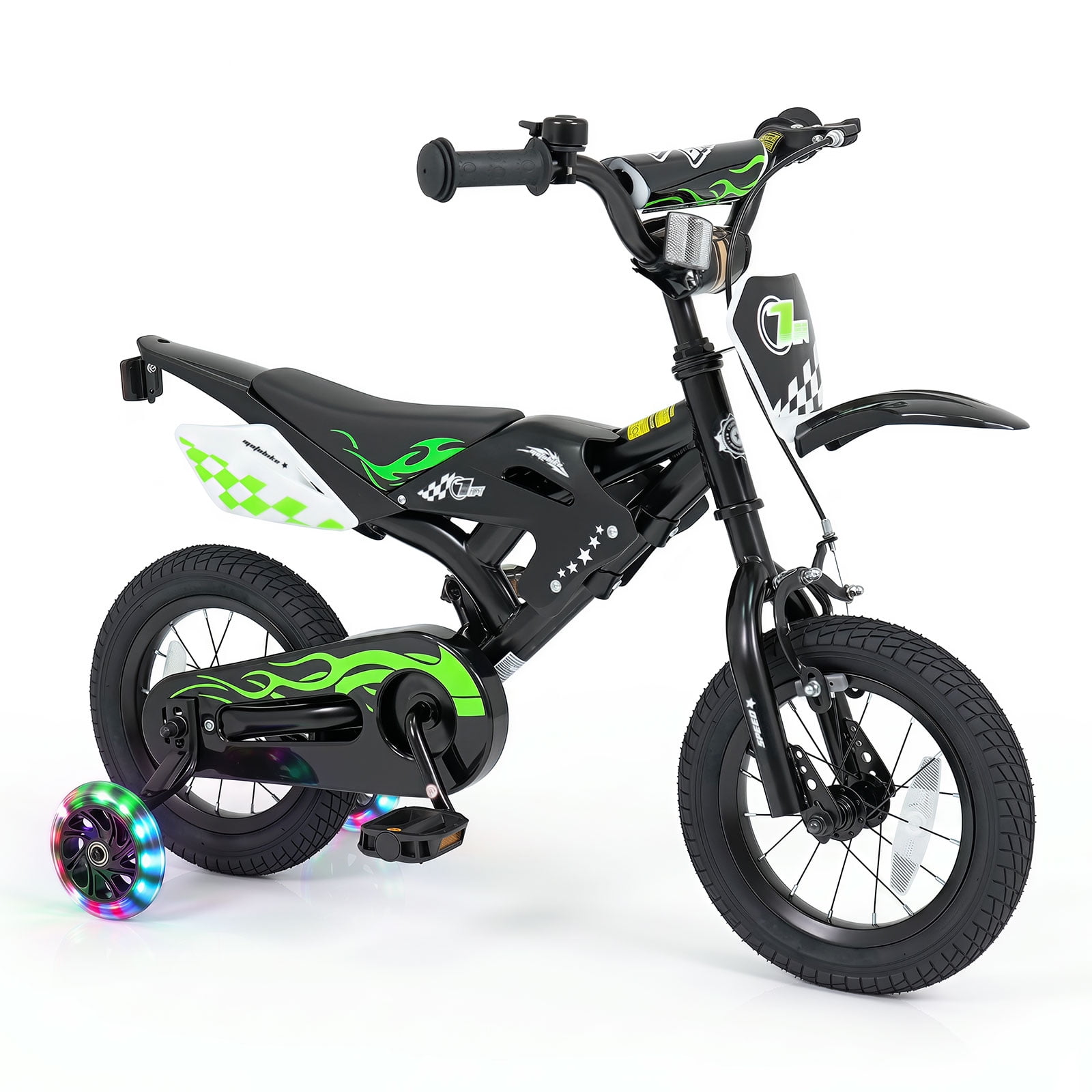 Costway 12" Kids Bike Motocross Style with Removable Training Wheels Dual Brake System for Ages 3-4 Years Black
