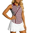 thumbnail image 2 of YMNXA Women's Tank Top Sleeveless Lapel Zip Up Striped Print Comfortable Elegant Sport Tee For Casual Daily Wear,Red,S, 2 of 4