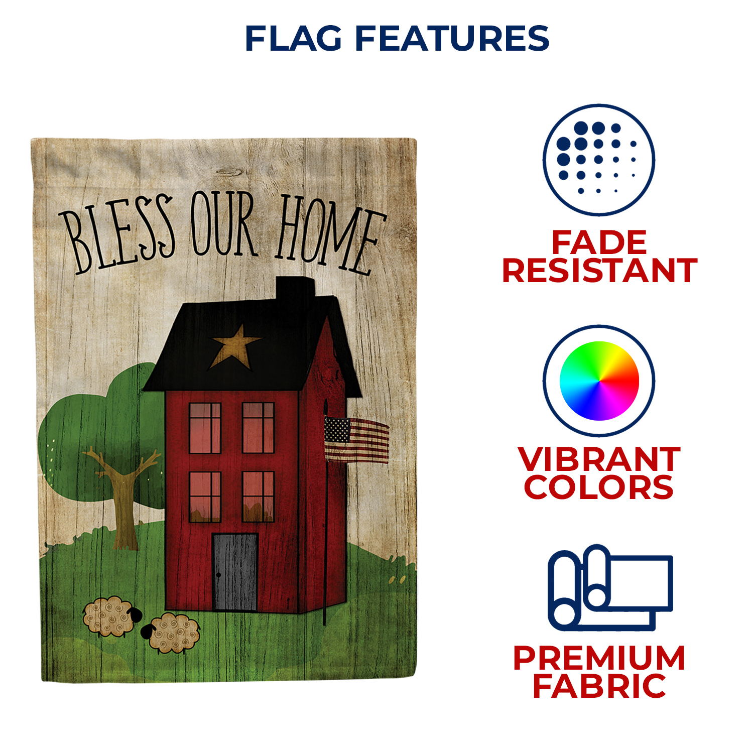 America Forever Americana Bless Our Home House Flag, 28 x 40 inch Double Sided, Farmhouse Banner, House Sheep Country Charm Outdoor Decor, Rustic Yard Flag