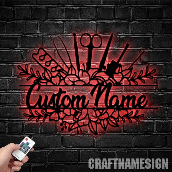 Craftnamesign Custom Floral Nail Tools Metal Wall Art, Nail Artist Name Sign, Beauty Salon Sign