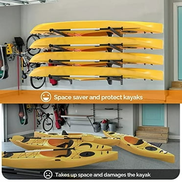 Bonnlo Kayak Wall Mount Rack for 3 Kayaks or 4 Paddle Boards with Adjustable Supports, Kayak Paddle Holder for Garage Storage, Shed Shelving Weight Capacity 550 LBS Spacesaver