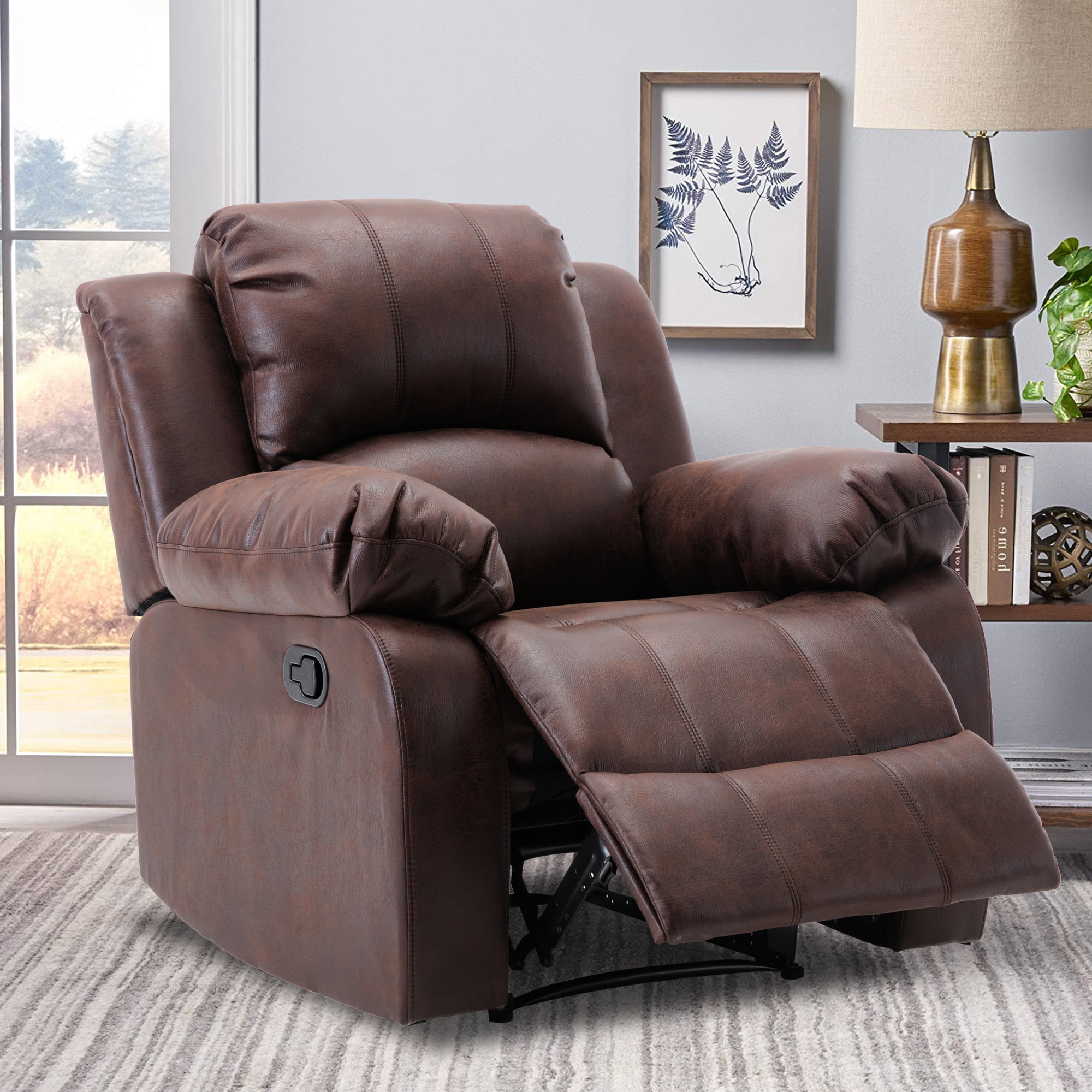 Brown Oversize Recliner Chair Sofa Reclining Padded Seat Office Gaming Lounge 