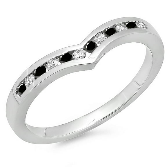 Dazzlingrock Collection 0.25 Carat (ctw) 10K Black & White Diamond Wedding Band Chevron Ring 1/4 CT, White Gold, Size 5.5