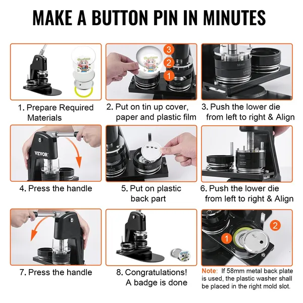Button Maker Machine 1.25" and 2.25" Badge Pin Press Kit with 500 Free Parts