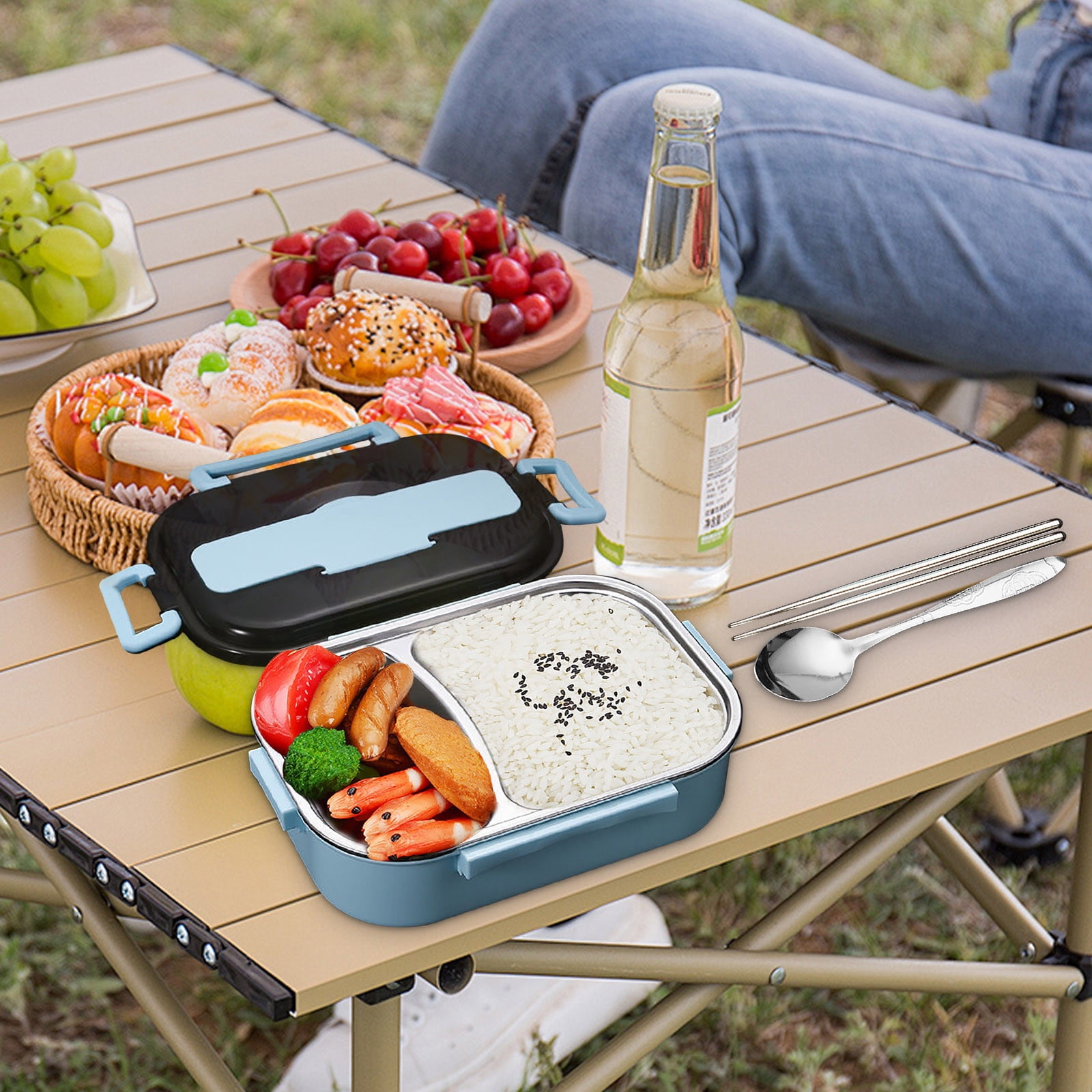 SPOORYYO Insulated 304 Stainless Steel Lunch Box with Leak-Proof Lid and Portable Handle for Students and Travelers